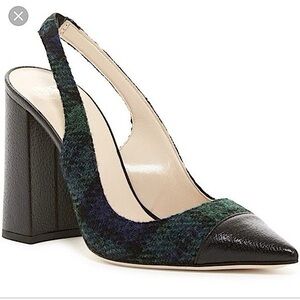 Frances Valentine Sandy Slingback Pumps in Blue/Green Plaid